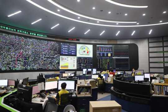 20일 나주 한국전력거래소 중앙전력관제센터에서 직원들이 전국 전력 수급 상황을 점검하고 있다. 산업통상자원부 제공